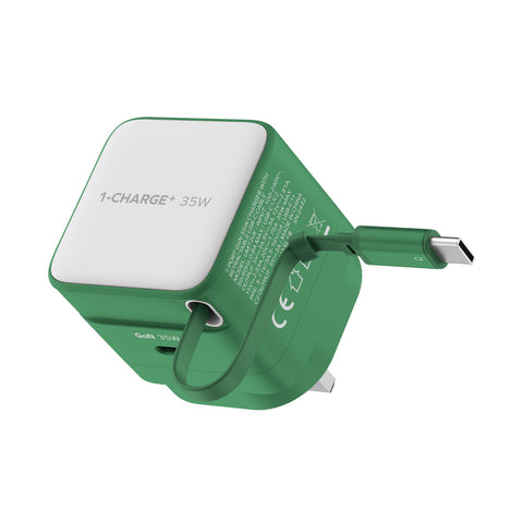 1-CHARGE+ 1 連接埠 GaN 35W 充電器，附可伸縮 USB-C線